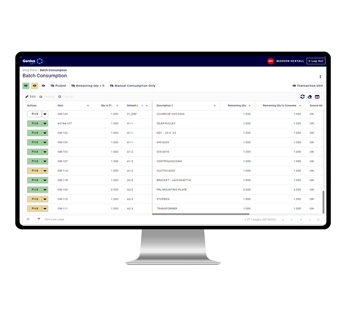 erp batch consumption screenshot on monitor